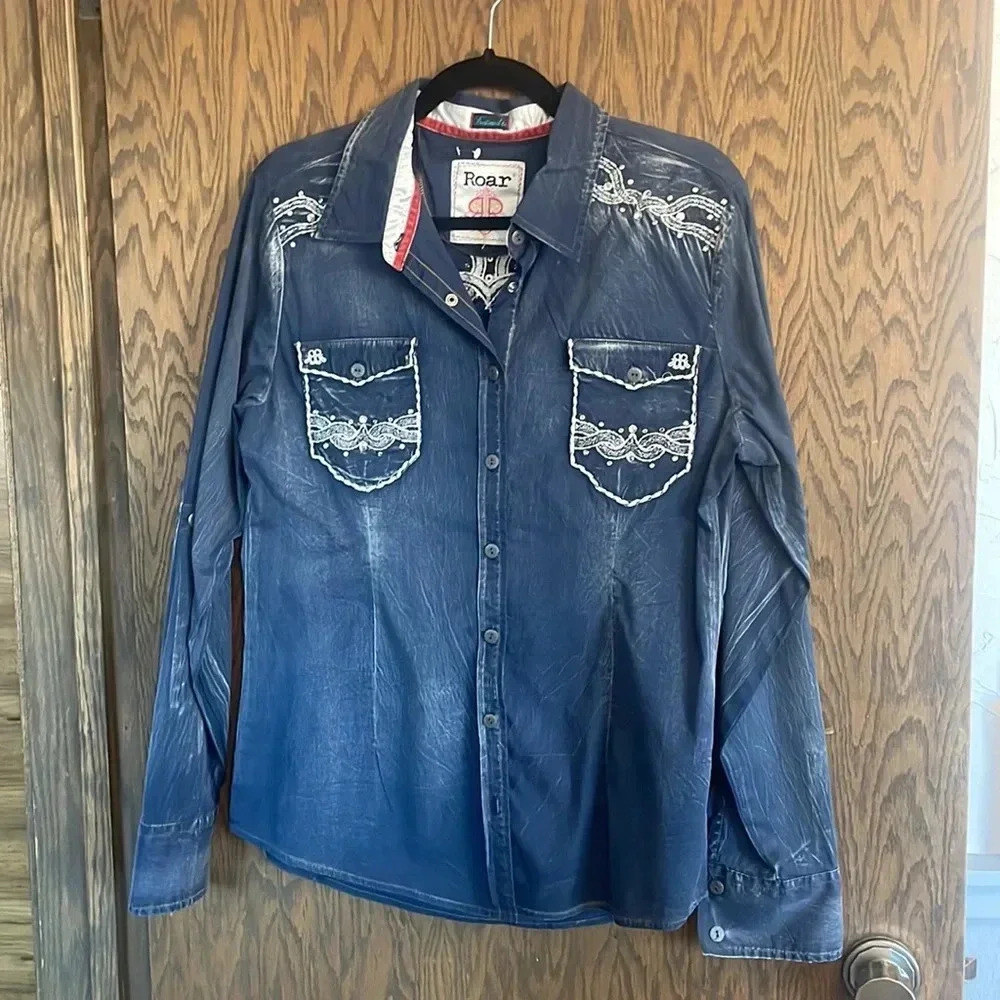 Navy Roar Western Tumbleweed Shirt L